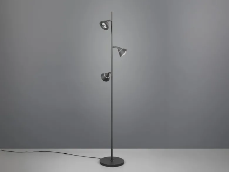 Moderne LED Stehlampe ROMEO dimmbar mit 3 Spots, Schwarz, Höhe 150cm
