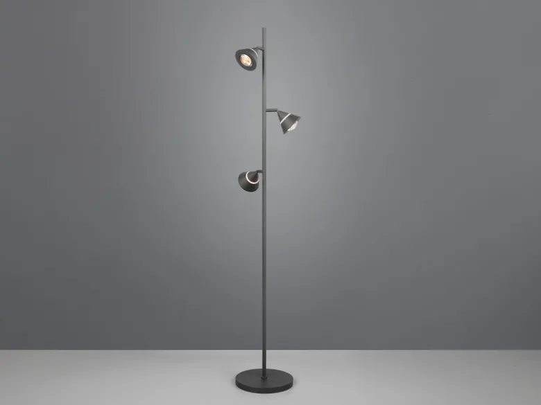 Moderne LED Stehlampe ROMEO dimmbar mit 3 Spots, Schwarz, Höhe 150cm