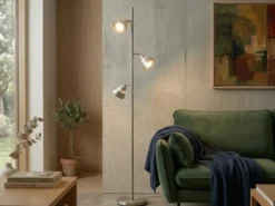 Moderne LED Stehlampe ROMEO dimmbar mit 3 Spots, Silber, Höhe 150cm