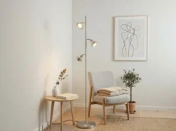 Moderne LED Stehlampe ROMEO dimmbar mit 3 Spots, Silber, Höhe 150cm