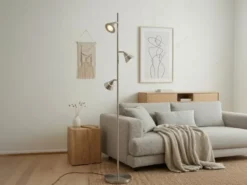 Moderne LED Stehlampe ROMEO dimmbar mit 3 Spots, Silber, Höhe 150cm