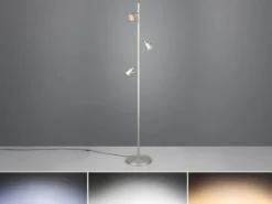 Moderne LED Stehlampe ROMEO dimmbar mit 3 Spots, Silber, Höhe 150cm