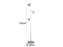 Moderne LED Stehlampe ROMEO dimmbar mit 3 Spots, Silber, Höhe 150cm