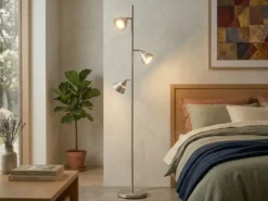 Moderne LED Stehlampe ROMEO dimmbar mit 3 Spots, Silber, Höhe 150cm