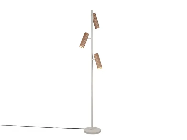 Moderne LED Stehleuchte Grau mit 3 schwenkbaren Spots Coffeefarbig, Höhe 150cm