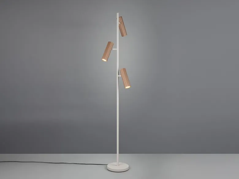 Moderne LED Stehleuchte Grau mit 3 schwenkbaren Spots Coffeefarbig, Höhe 150cm