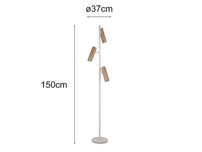 Moderne LED Stehleuchte Grau mit 3 schwenkbaren Spots Coffeefarbig, Höhe 150cm