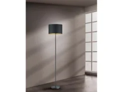 Moderne LED Stehleuchte mit Lampenschirm aus Stoff in Schwarz & Gold Höhe: 160cm