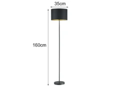 Moderne LED Stehleuchte mit Lampenschirm aus Stoff in Schwarz & Gold Höhe: 160cm