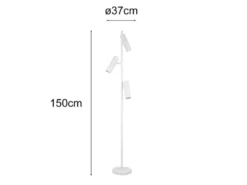 Moderne LED Stehleuchte mit 3 schwenkbaren Spots, Weiß, Höhe 150cm