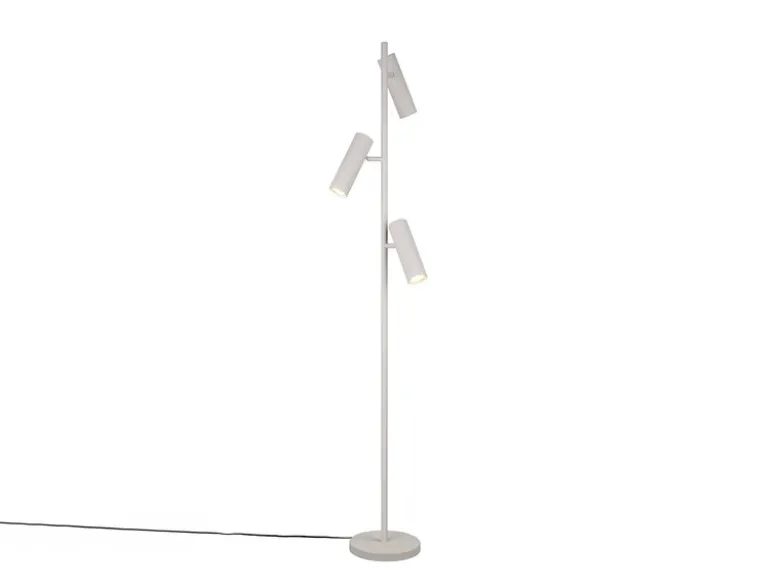 Moderne LED Stehleuchte mit 3 schwenkbaren Spots, Hellgrau, Höhe 150cm