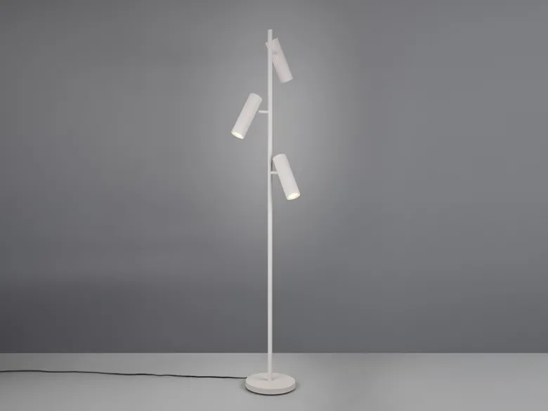 Moderne LED Stehleuchte mit 3 schwenkbaren Spots, Hellgrau, Höhe 150cm