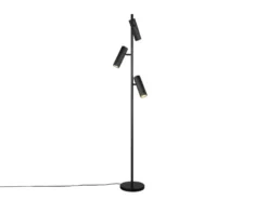 Moderne LED Stehleuchte mit 3 schwenkbaren Spots, Schwarz, Höhe 150cm