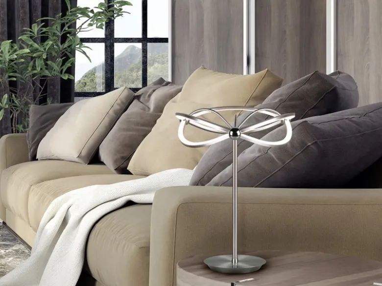 Moderne LED Tischlampe CHARIVARI Silber matt, Höhe 50cm