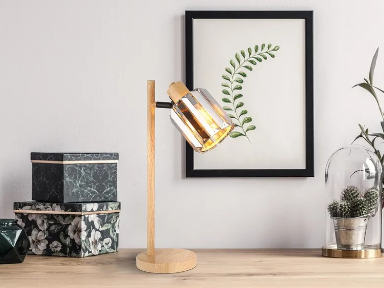Moderne LED Tischlampe mit Lampenschirm aus Rauchglas Kristall, Höhe 40cm
