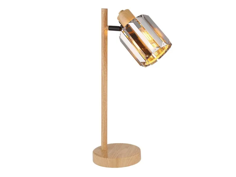 Moderne LED Tischlampe mit Lampenschirm aus Rauchglas Kristall, Höhe 40cm