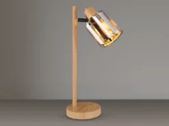Moderne LED Tischlampe mit Lampenschirm aus Rauchglas Kristall, Höhe 40cm