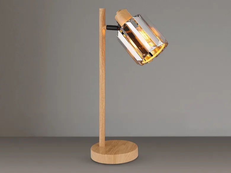 Moderne LED Tischlampe mit Lampenschirm aus Rauchglas Kristall, Höhe 40cm