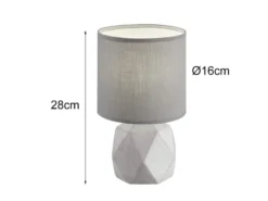 Moderne LED Tischleuchte Beton mit rundem Stofflampenschirm in Grau, Höhe 28cm