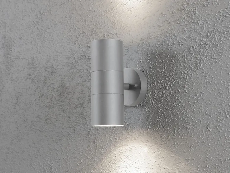 Moderne LED Up-Down Außenwandleuchte, Höhe 19,5cm, Aluminium Grau