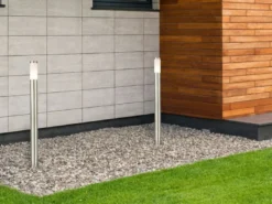 Moderne LED Wegeleuchte aus Edelstahl in Silber, Höhe 110cm