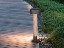 Moderne LED Wegeleuchte in Holzoptik & Anthrazit, Höhe 54cm