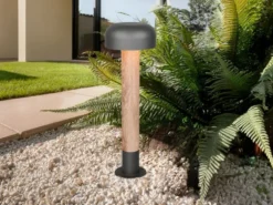 Moderne LED Wegeleuchte in Holzoptik & Anthrazit, Höhe 54cm