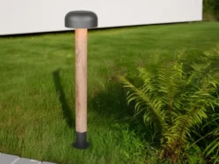 Moderne LED Wegeleuchte in Holzoptik & Anthrazit, Höhe 84cm
