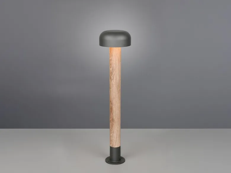 Moderne LED Wegeleuchte in Holzoptik & Anthrazit, Höhe 84cm