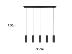 Moderne Pendelleuchte SOKA 5-flammig aus Metall Schwarz, Breite 85cm