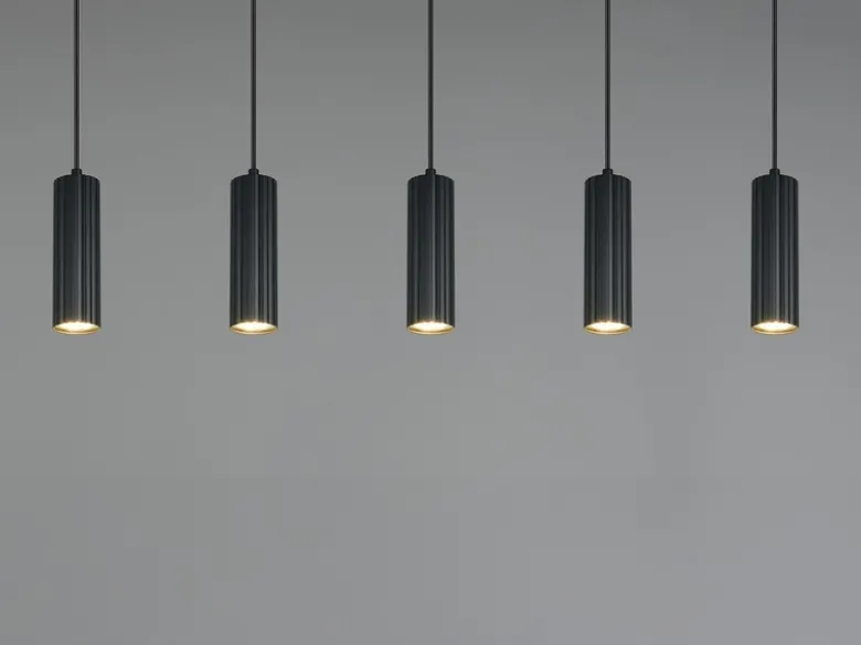 Moderne Pendelleuchte SOKA 5-flammig aus Metall Schwarz, Breite 85cm