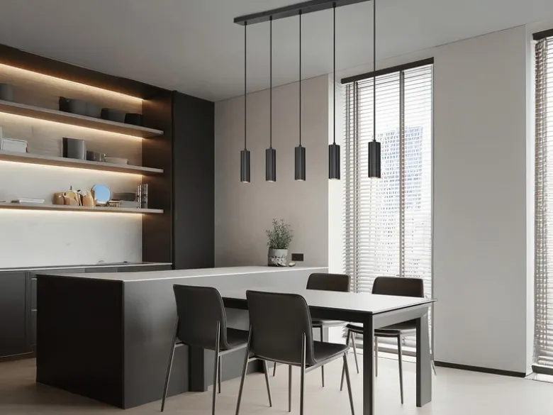 Moderne Pendelleuchte SOKA 5-flammig aus Metall Schwarz, Breite 85cm