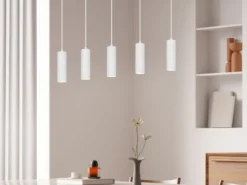 Moderne Pendelleuchte SOKA 5-flammig aus Metall Weiß, Breite 85cm