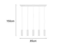 Moderne Pendelleuchte SOKA 5-flammig aus Metall Weiß, Breite 85cm