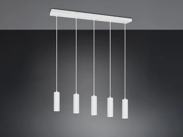 Moderne Pendelleuchte SOKA 5-flammig aus Metall Weiß, Breite 85cm
