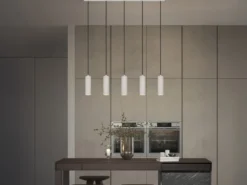 Moderne Pendelleuchte SOKA 5-flammig aus Metall Hellgrau, Breite 85cm
