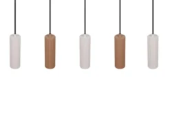 Moderne Pendelleuchte SOKA 5-flammig aus Metall Hellgrau & Coffee, Breite 85cm