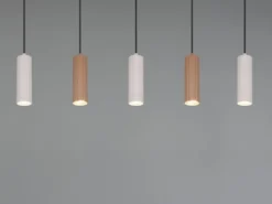 Moderne Pendelleuchte SOKA 5-flammig aus Metall Hellgrau & Coffee, Breite 85cm