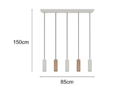 Moderne Pendelleuchte SOKA 5-flammig aus Metall Hellgrau & Coffee, Breite 85cm