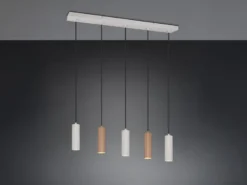 Moderne Pendelleuchte SOKA 5-flammig aus Metall Hellgrau & Coffee, Breite 85cm