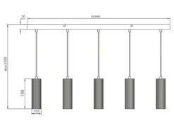 Moderne Pendelleuchte SOKA 5-flammig aus Metall Hellgrau & Coffee, Breite 85cm