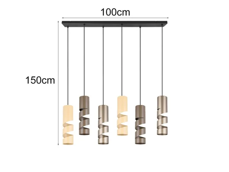 Moderne Pendelleuchte STREAM 6-flammig aus Metall in Coffee Tönen, B: 100cm