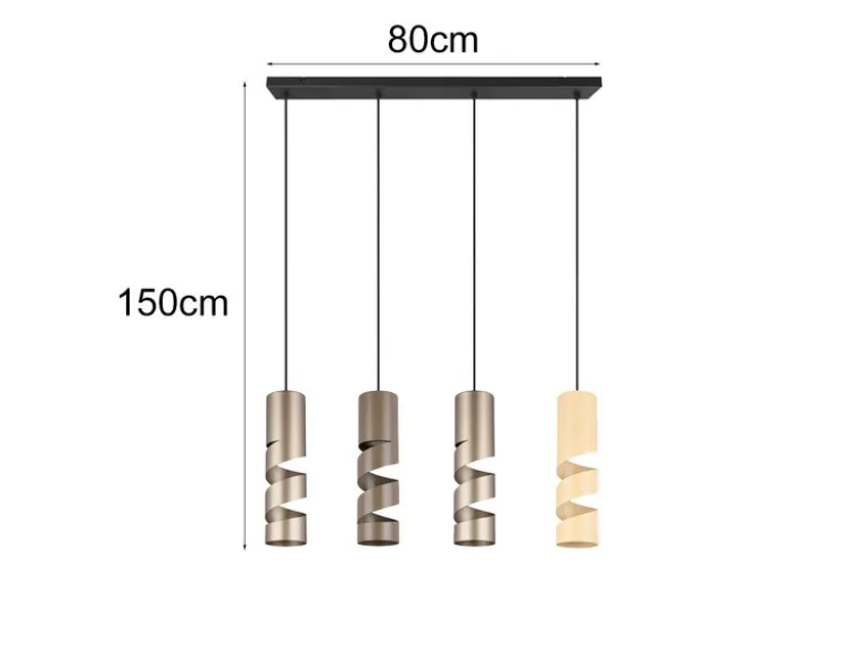 Moderne Pendelleuchte STREAM 4-flammig aus Metall in Coffee Tönen, B: 80cm