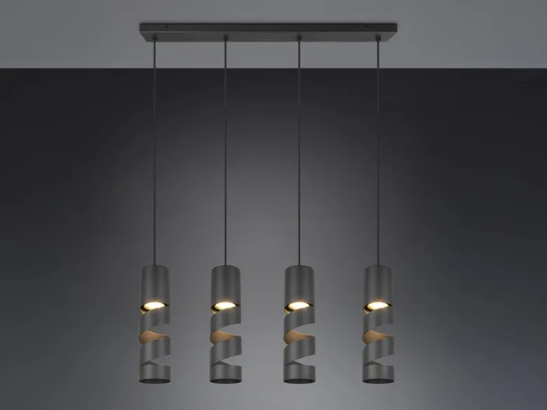 Moderne Pendelleuchte STREAM 4-flammig aus Metall in Schwarz, Breite 80cm