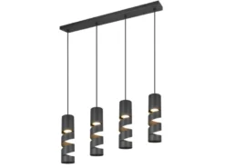 Moderne Pendelleuchte STREAM 4-flammig aus Metall in Schwarz, Breite 80cm