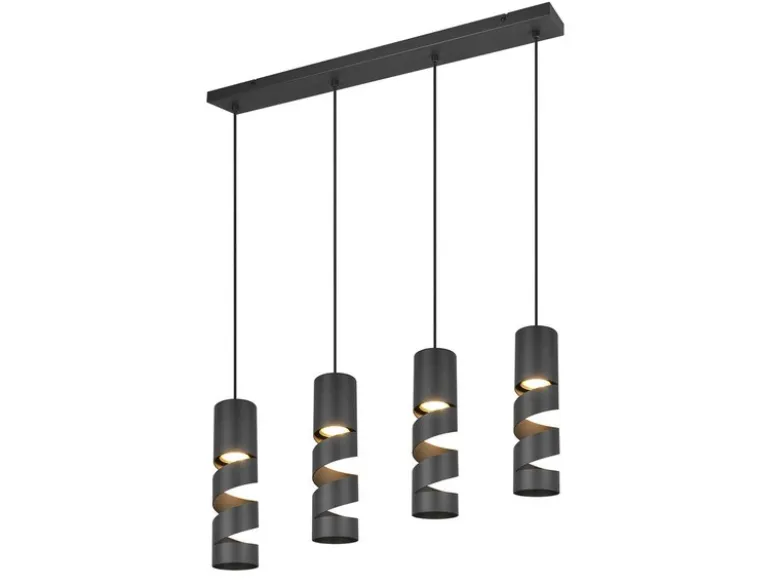 Moderne Pendelleuchte STREAM 4-flammig aus Metall in Schwarz, Breite 80cm