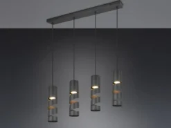Moderne Pendelleuchte STREAM 4-flammig aus Metall in Schwarz, Breite 80cm