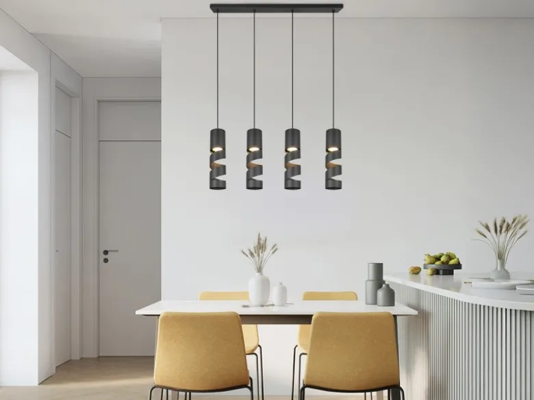 Moderne Pendelleuchte STREAM 4-flammig aus Metall in Schwarz, Breite 80cm