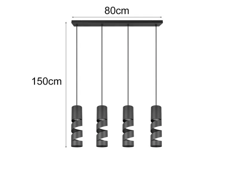 Moderne Pendelleuchte STREAM 4-flammig aus Metall in Schwarz, Breite 80cm