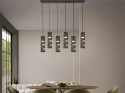 Moderne Pendelleuchte STREAM 6-flammig aus Metall in Schwarz, Breite 100cm